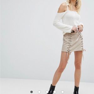 Faux suede lace up mini skirt